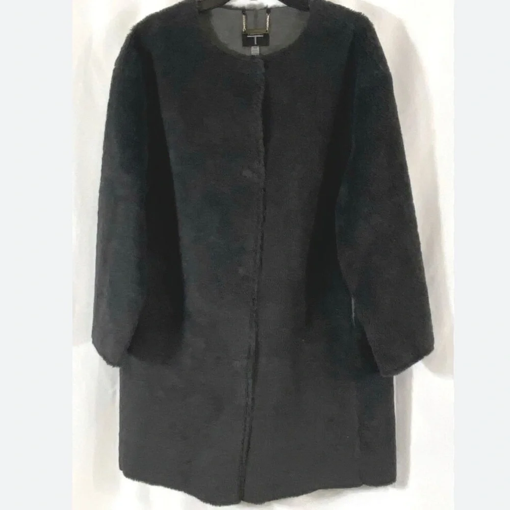 T Tahari Black Faux Fur Coat Sz Medium